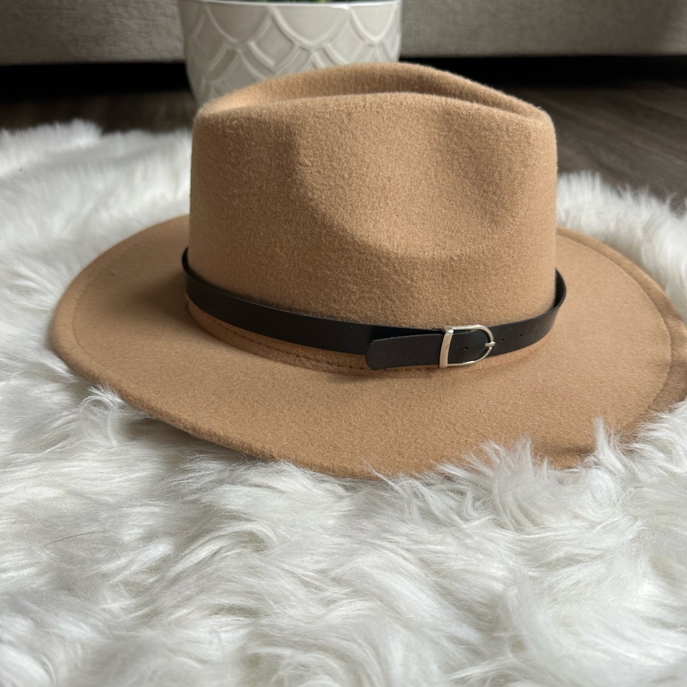 Never Worn Tan Fedora Hat with Black Band